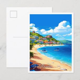 Saint Maarten Vintage-Reiseillustration Postkarte