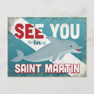 Saint Martin Dolphin - Retro Vintage Travel Postkarte