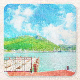 Saint Martin Rechteckiger Pappuntersetzer