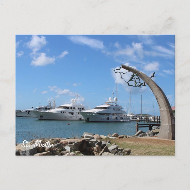 Saint Martin (St. Maarten) Yachten und Coast Foto Postkarte (Vorderseite)
