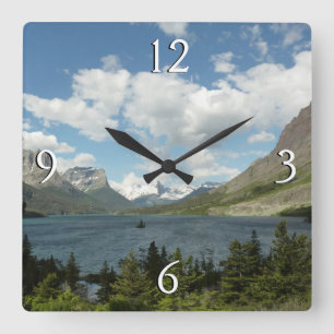 Saint Mary Lake II im Glacier-Nationalpark Quadratische Wanduhr