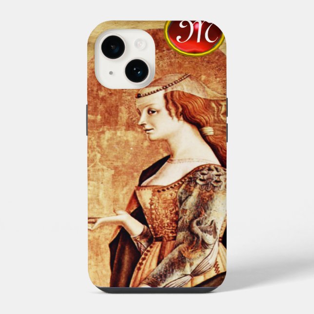 SAINT MARY MAGDALENE Parchment Ruby Gem Monogram iPhone 14 Hülle (Rückseite)