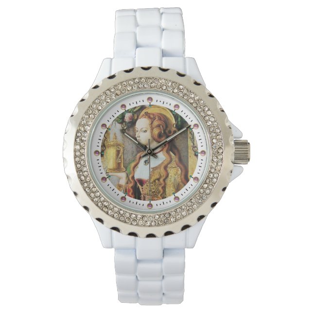 SAINT MARY MAGDALENE Rosa Edelsteine, weiß Armbanduhr (Vorderseite)
