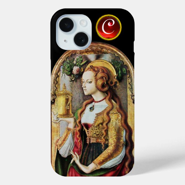 SAINT MARY MAGDALENE Ruby Gem Monogram ,Black iPhone 15 Hülle (Rückseite)