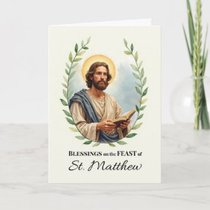 Saint Matthew Festtag Segnung Leafy Kranz Karte