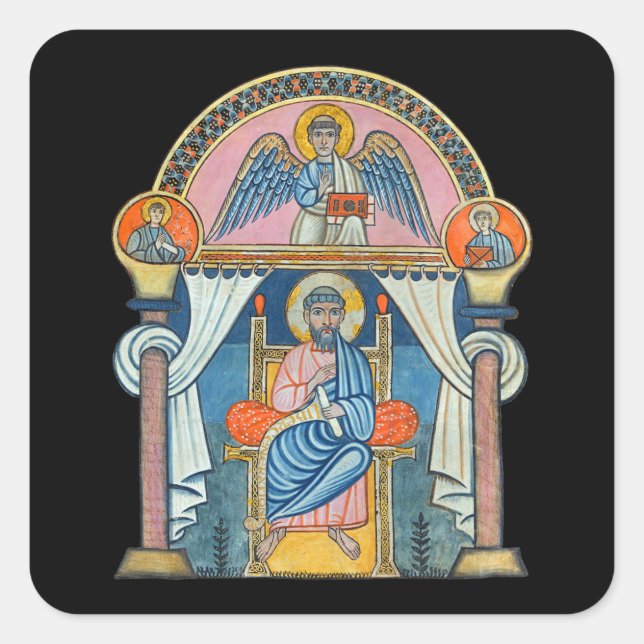 Saint Matthew Mittelalterliches Manuskript Kunst Quadratischer Aufkleber (Vorderseite)