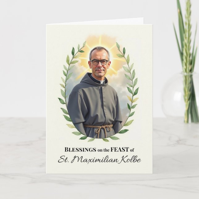Saint Maximilian Kolby Festtag Segen Wreath Karte (Vorderseite)