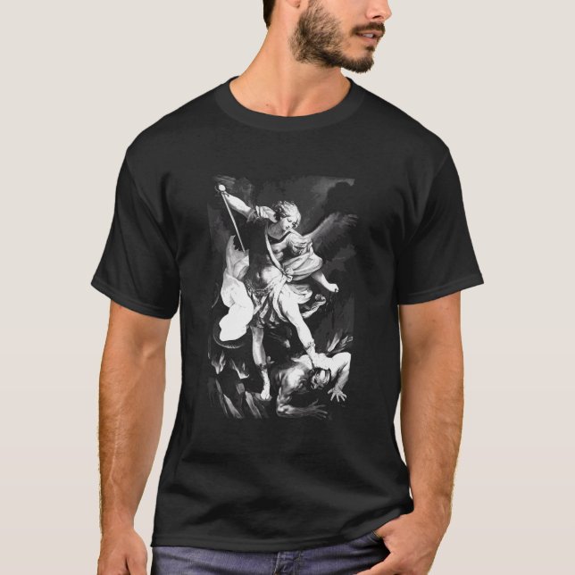 Saint Michael Archangel Angel Katholischer Patron T-Shirt (Vorderseite)
