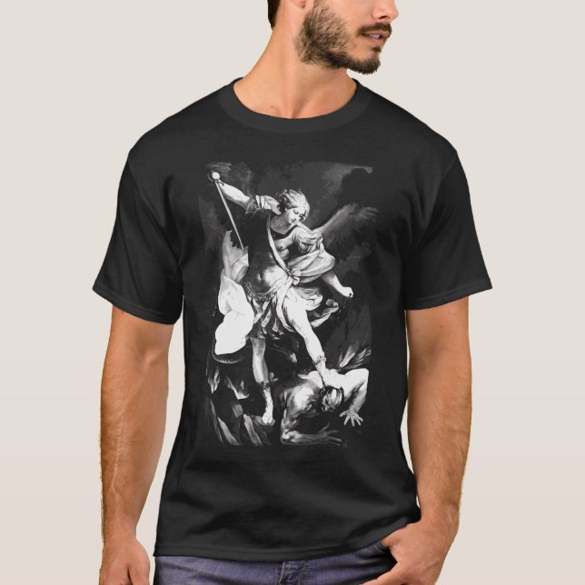 Saint Michael Archangel Angel Katholischer Patron T-Shirt (Vorderseite)