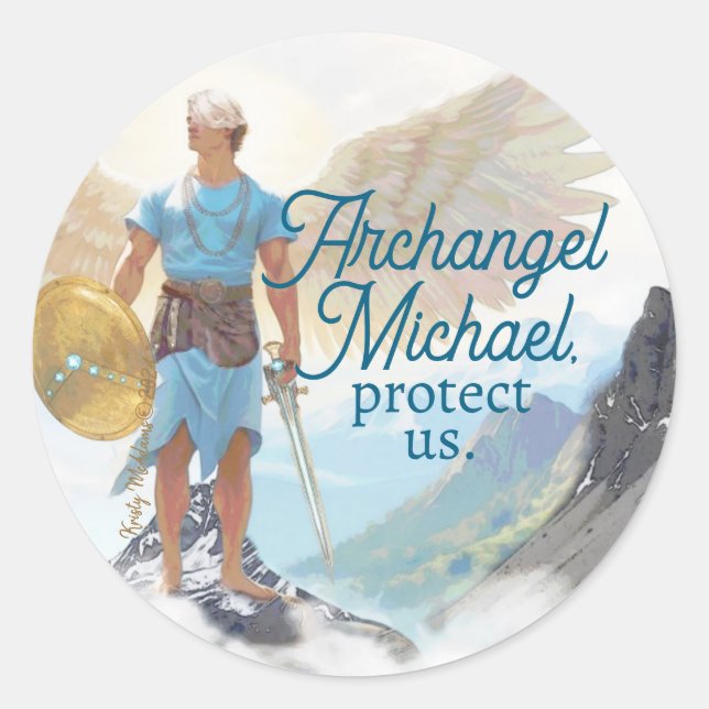 Saint Michael Archangel Protection Protect Us Runder Aufkleber (Vorderseite)