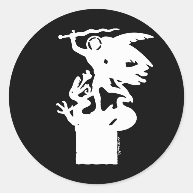 Saint Michael und Dragon (in Weiß) Runder Aufkleber (Vorderseite)