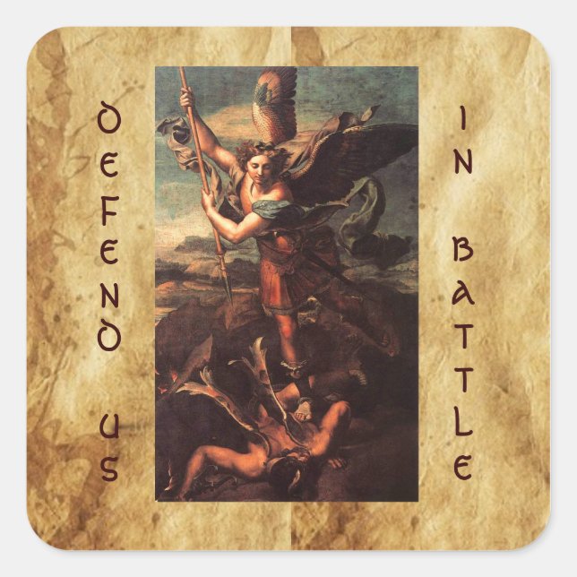 SAINT MICHAEL VANGUISHING SATAN QUADRATISCHER AUFKLEBER (Vorderseite)