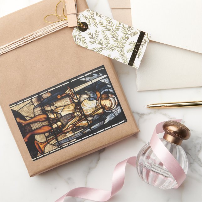 Saint Michael von Sir Edward Coley Burne-Jones Rechteckiger Aufkleber (Schenken)