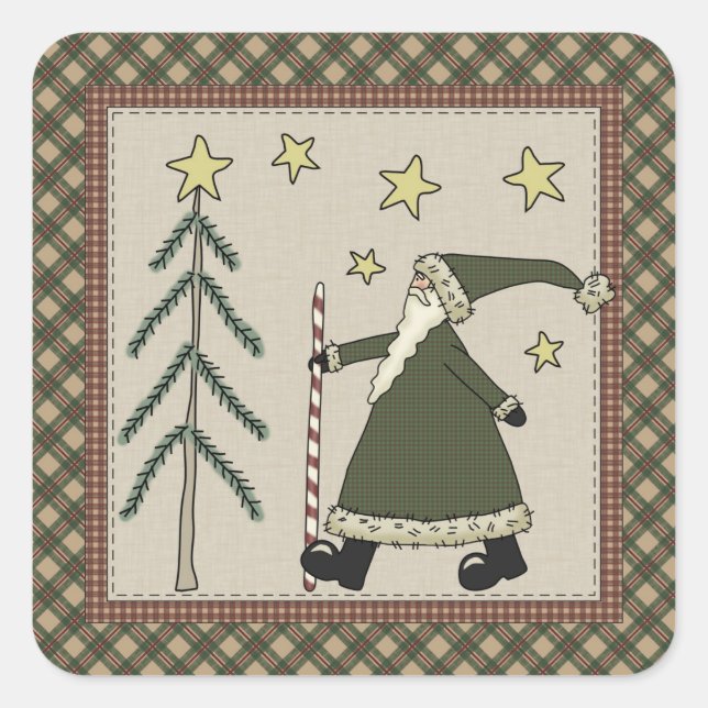 Saint Nick Holiday Scene Quadratischer Aufkleber (Vorderseite)