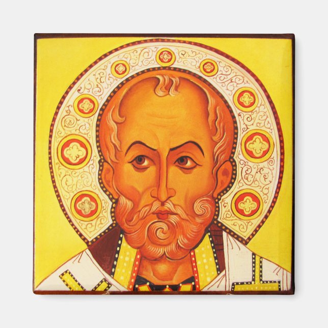 Saint Nicolas Orthodoxe Aimant d'icône byzantine (Devant)