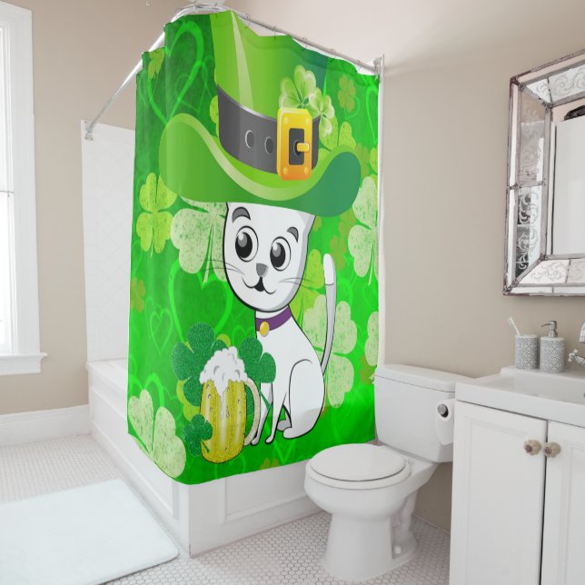 Saint Patrick's Day Douche Rideau Chat Bière (En situation)