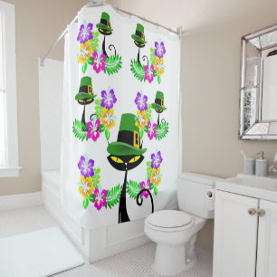 Saint Patrick's Day Douche Rideau Chat Floral