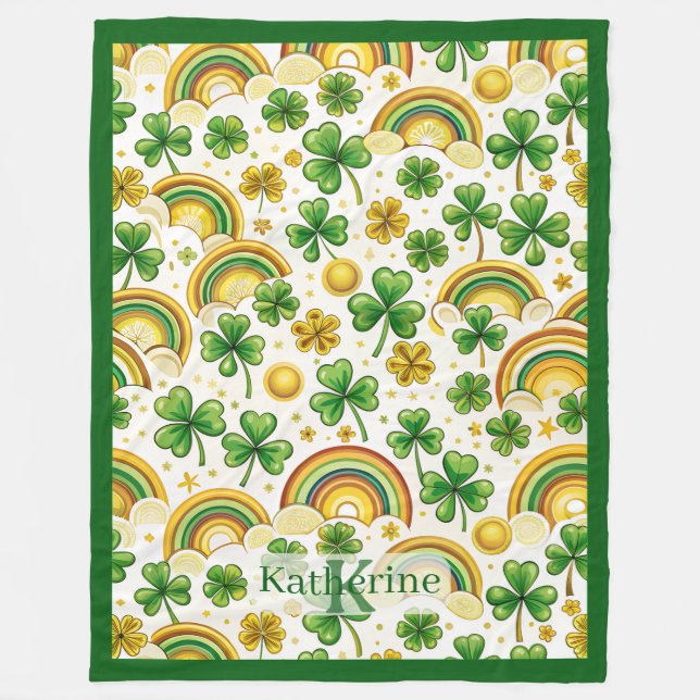 Saint Patrick's Day Goldtopf Regenbogen Shamrocks  Fleecedecke (Vorderseite)