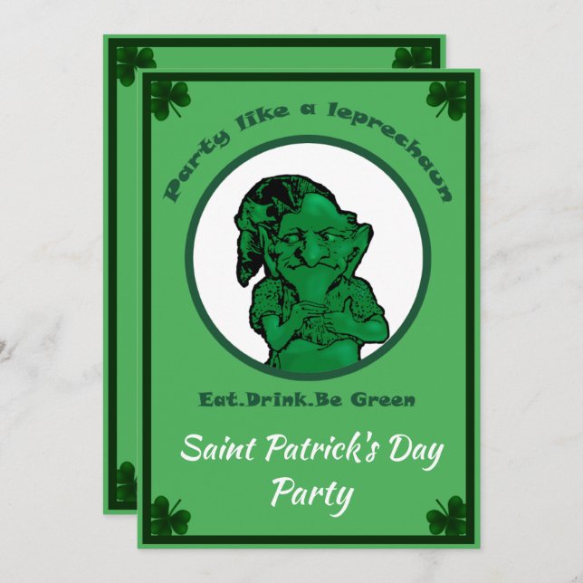 Saint Patrick's Day Invitation du parti Leprechan (Devant / Derrière)