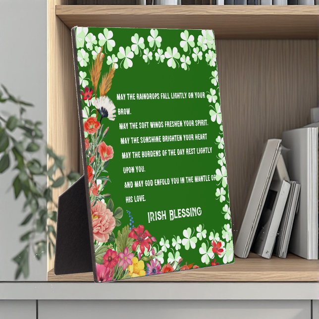 Saint Patrick's Day Irish Sessing Floral Kleeblatt Fotoplatte (Saint Patrick's Day Irish Blessing Floral Shamrock Plaque)