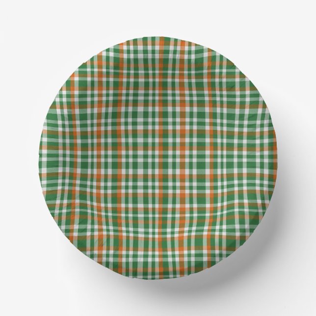 Saint Patrick's Day Irland Flaggenfarbener Gingham Pappteller (Vorderseite)