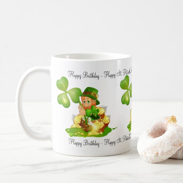 Saint Patrick's Day Joyeux Anniversaire Mug (Avec donut)