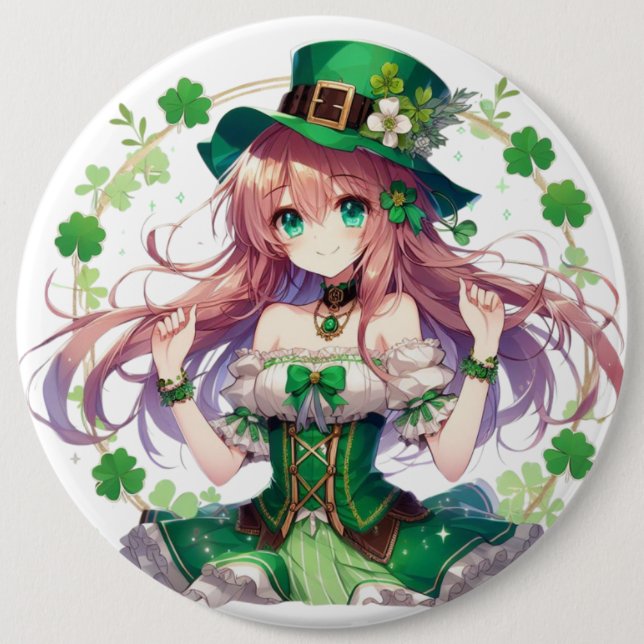 Saint Patrick's Day Klee Mädchen Button (Vorderseite)