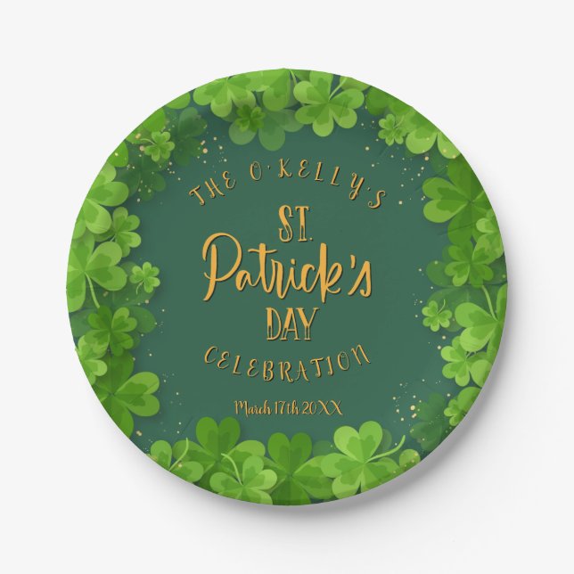 Saint Patrick's Day Kleeblatt Party Pappteller (Vorderseite)