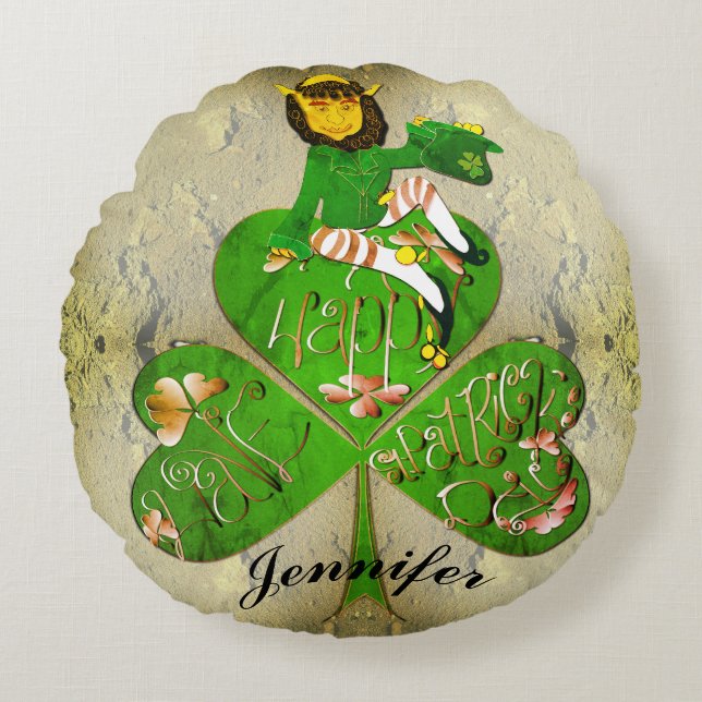 Saint Patrick's Day Leprechaun Coussin rond (Devant)