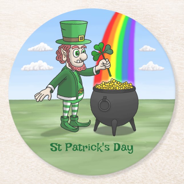 Saint Patrick's Day Leprechaun Runder Pappuntersetzer (Vorderseite)