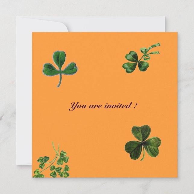 SAINT PATRICK'S DAY PARTY Kleeblatt, orange, grün Einladung (Vorderseite)
