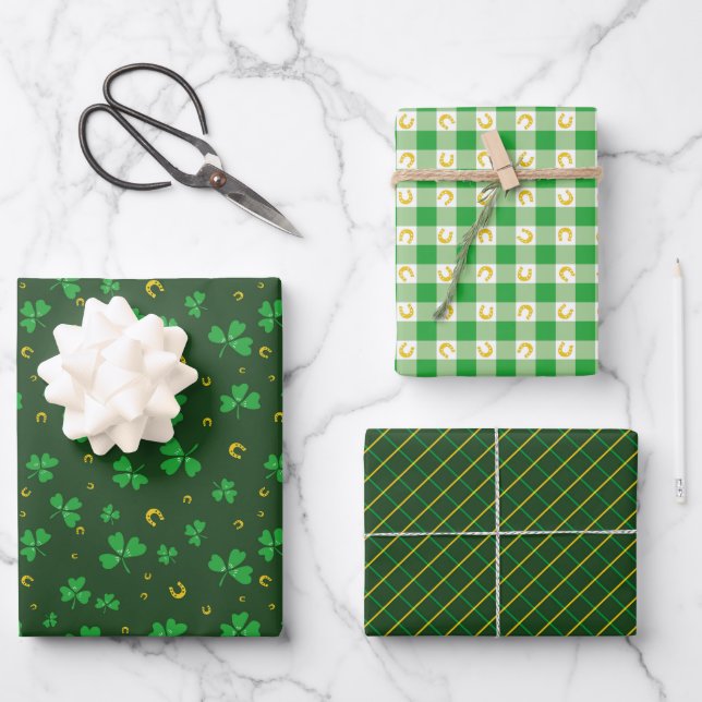 Saint Patricks Day Shamrock & Lucky Charms Green Geschenkpapier Set (Vorderseite)