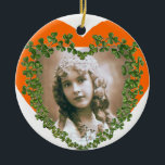 SAINT PATRICK'S SHAMROCK HEART PHOTO TEMPLATE KERAMIK ORNAMENT<br><div class="desc">Elegant  floral design with a bright 3d Gem stone.</div>