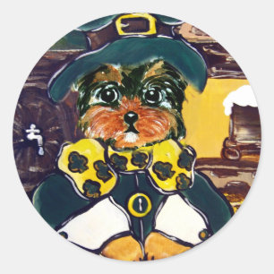 Saint Patty Yorkie Poo Runder Aufkleber