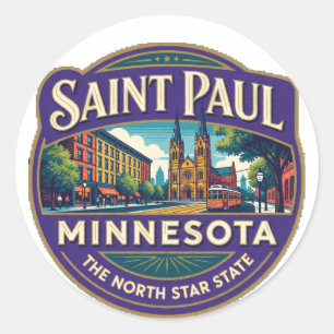 Saint Paul Minnesota Hauptstadt Retro-Reiseerinner Runder Aufkleber