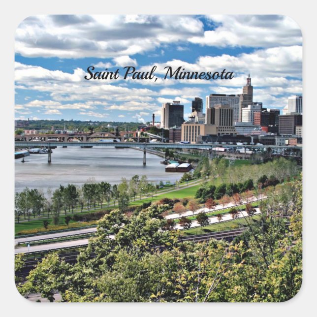 Saint Paul, Minnesota Landschaft Quadratischer Aufkleber (Vorderseite)