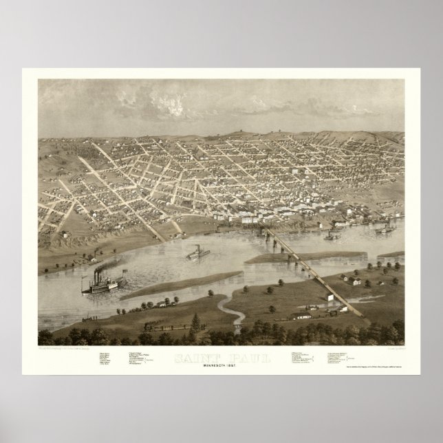 Saint Paul, MN Panorama Karte - 1867 Poster (Vorne)