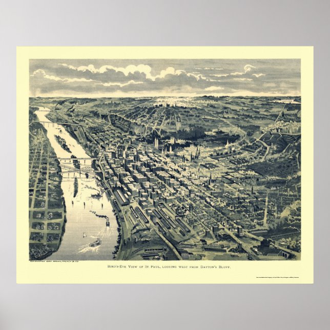 Saint Paul, MN Panorama Karte - 1893 Poster (Vorne)