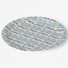 Saint Pete Beach, Florida. Farbiges Textmuster P Pappteller