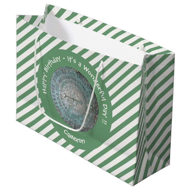 Saint Regis Mountain USGS Benchmark Party Items Große Geschenktüte (Vorderseite Schrägansicht)
