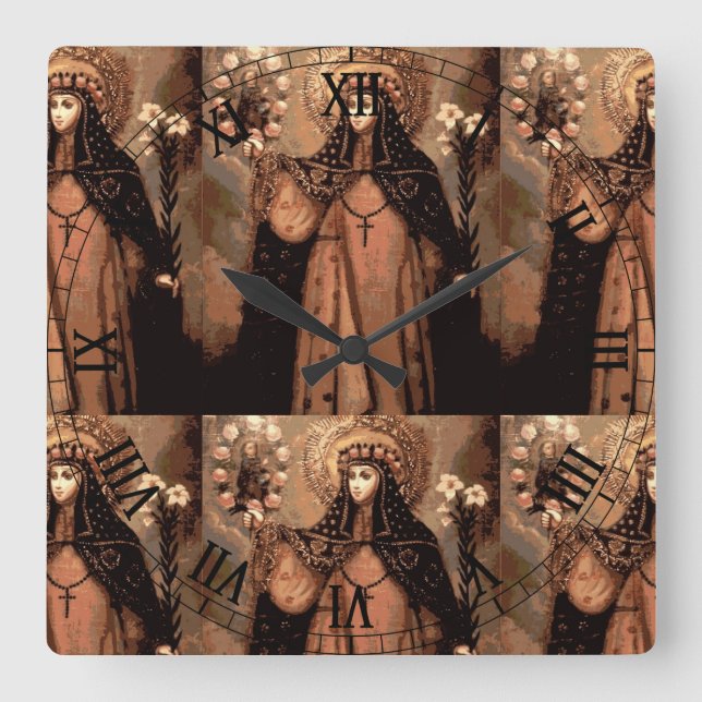 saint rose of lima quadratische wanduhr (Vorderseite)