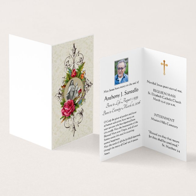 Saint Therese Funeral Prayer Memorial Carte Sainte (Intérieur et extérieur)