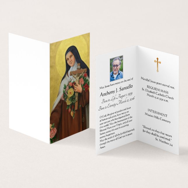 Saint Therese Funeral Prayer Memorial Carte Sainte (Intérieur et extérieur)