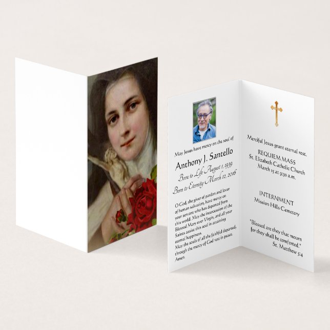 Saint Therese Funeral Prayer Memorial Carte Sainte (Intérieur et extérieur)