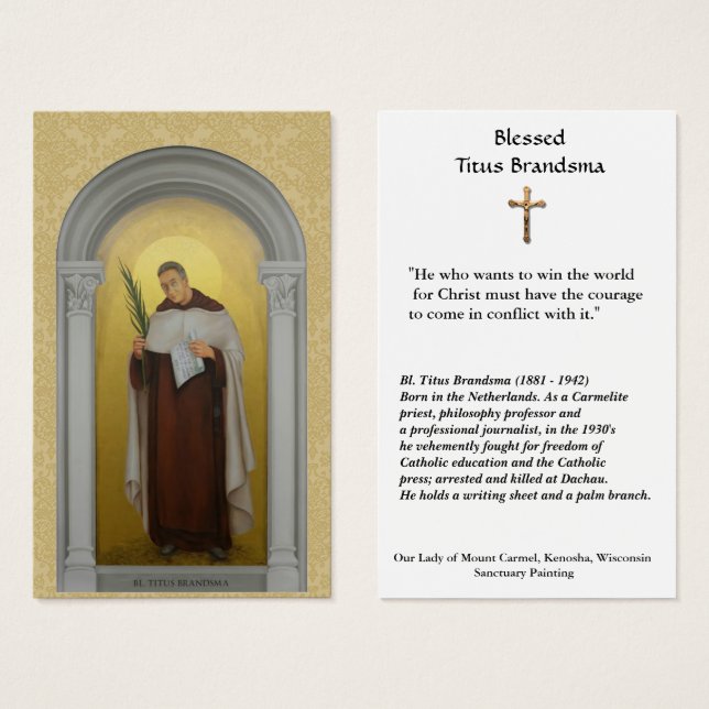 Saint Titus Brandsma Carte religieuse Sainte (Devant & derrière)