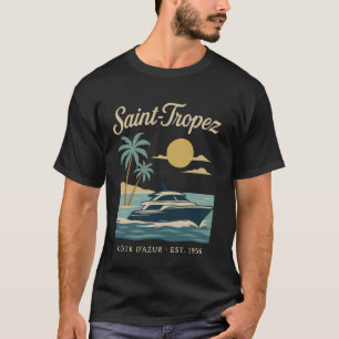 Saint-Tropez Côte d'Azur Yacht Palmen Retro Vi T-Shirt