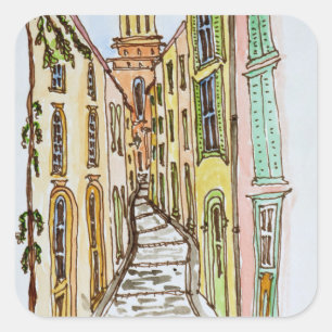 Saint-Tropez Gebäude   Französische Riviera, Frank Quadratischer Aufkleber