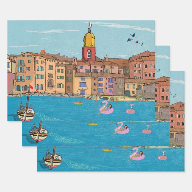 Saint-Tropez Habour View Frankreich Geschenkpapier Set (Set)