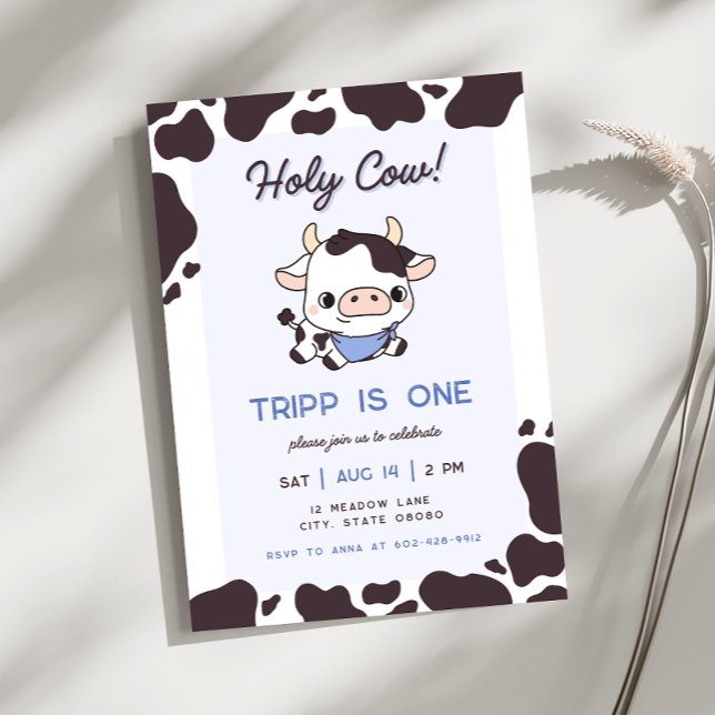 Saint Vache Blue Boy Invitation Anniversaire (Créateur téléchargé)
