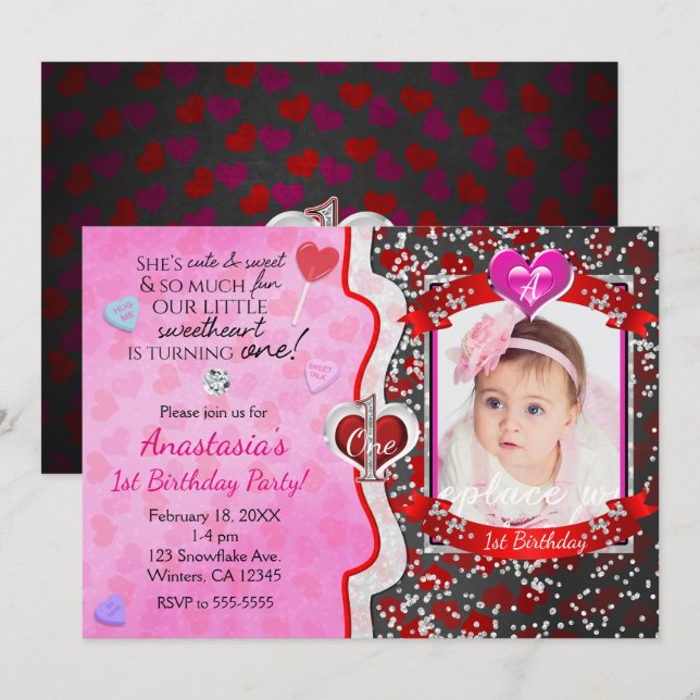 Saint Valentin 1er anniversaire Photo Invitations (Devant / Derrière)